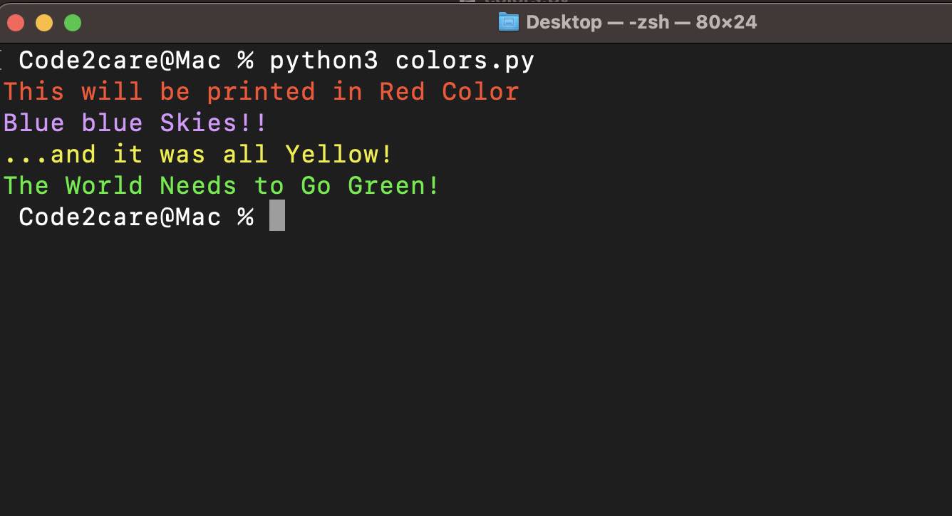 Pyton Terminal Console Text Colors Example